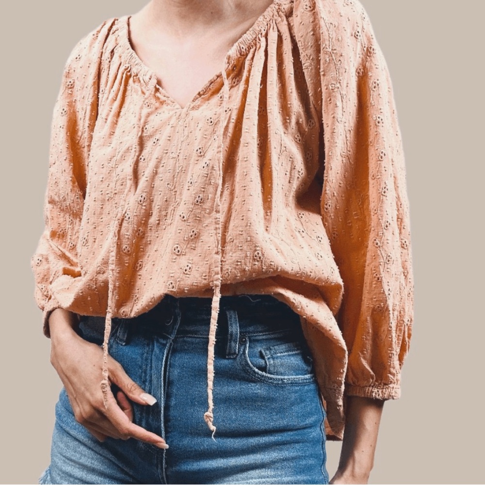 JOIE Cotton Boho Bohemian Peasant Eyelet Top Blouse